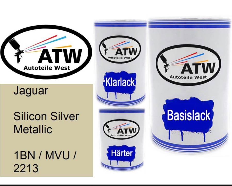 Jaguar, Silicon Silver Metallic, 1BN / MVU / 2213: 500ml Lackdose + 500ml Klarlack + 250ml Härter - Set, von ATW Autoteile West.
